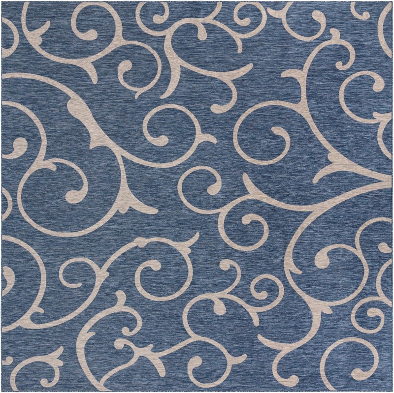 13' x 13' Shale · Scroll Outdoor Rug, blue and gray