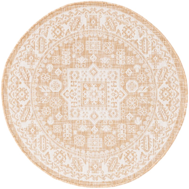 3' x 3' Bellamy · Geometric medallion Outdoor Rug, natural and ivory