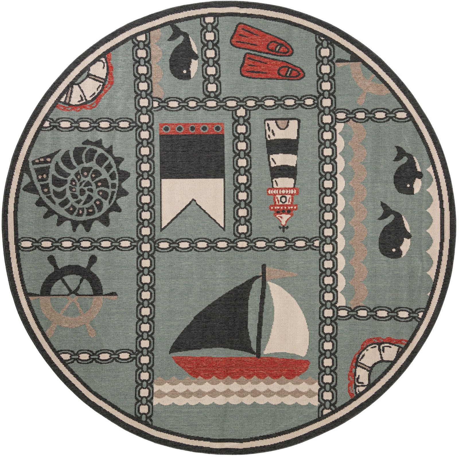 7' 10 x 7' 10 Della · Border Outdoor Rug, blue