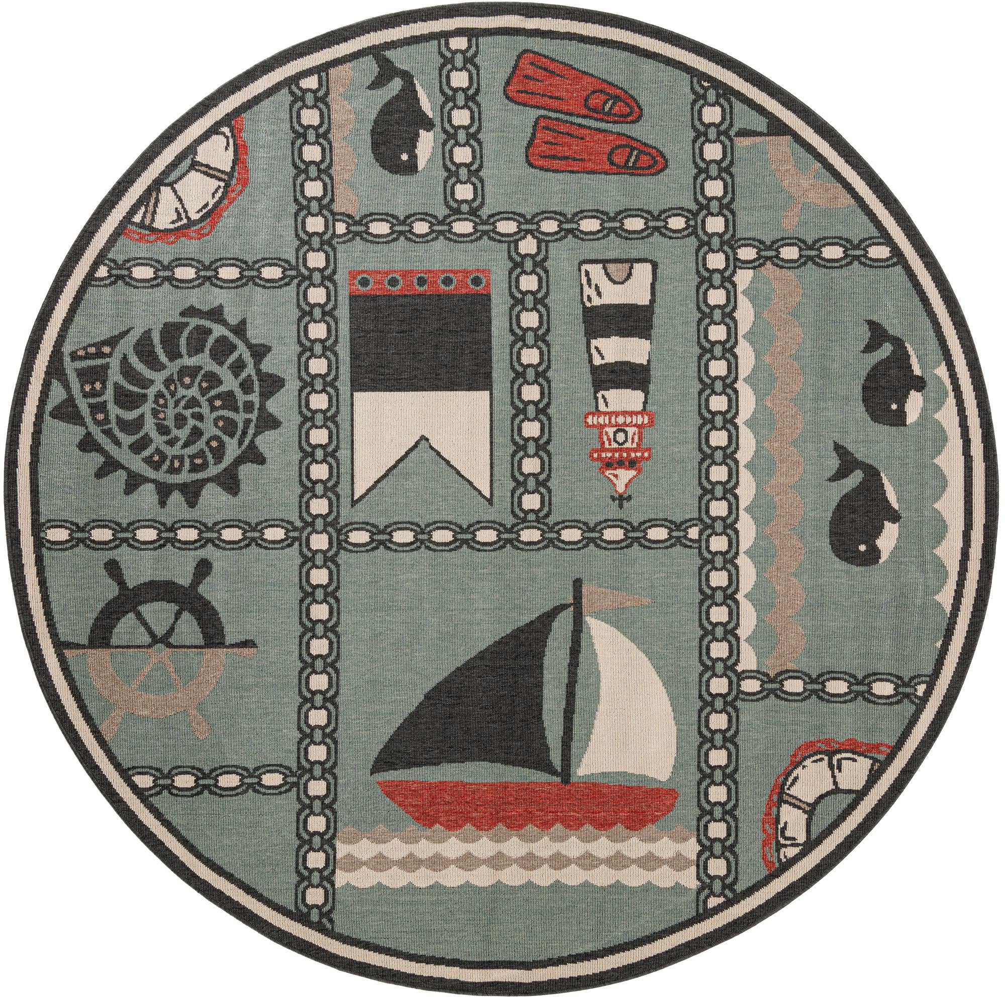 7' 10 x 7' 10 Della · Border Outdoor Rug, blue