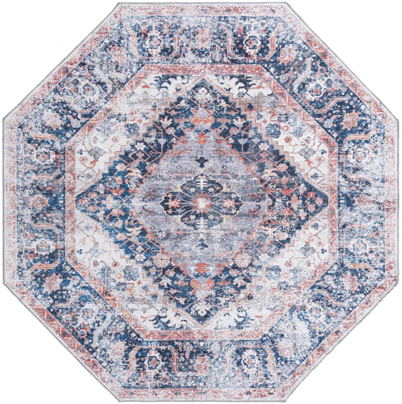 7' 10 x 7' 10 Trillium · Distressed medallion Washable Rug, navy and pink