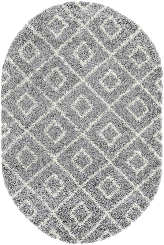 5' 3 x 8' Brock · Diamond trellis Shag Rug, gray and ivory