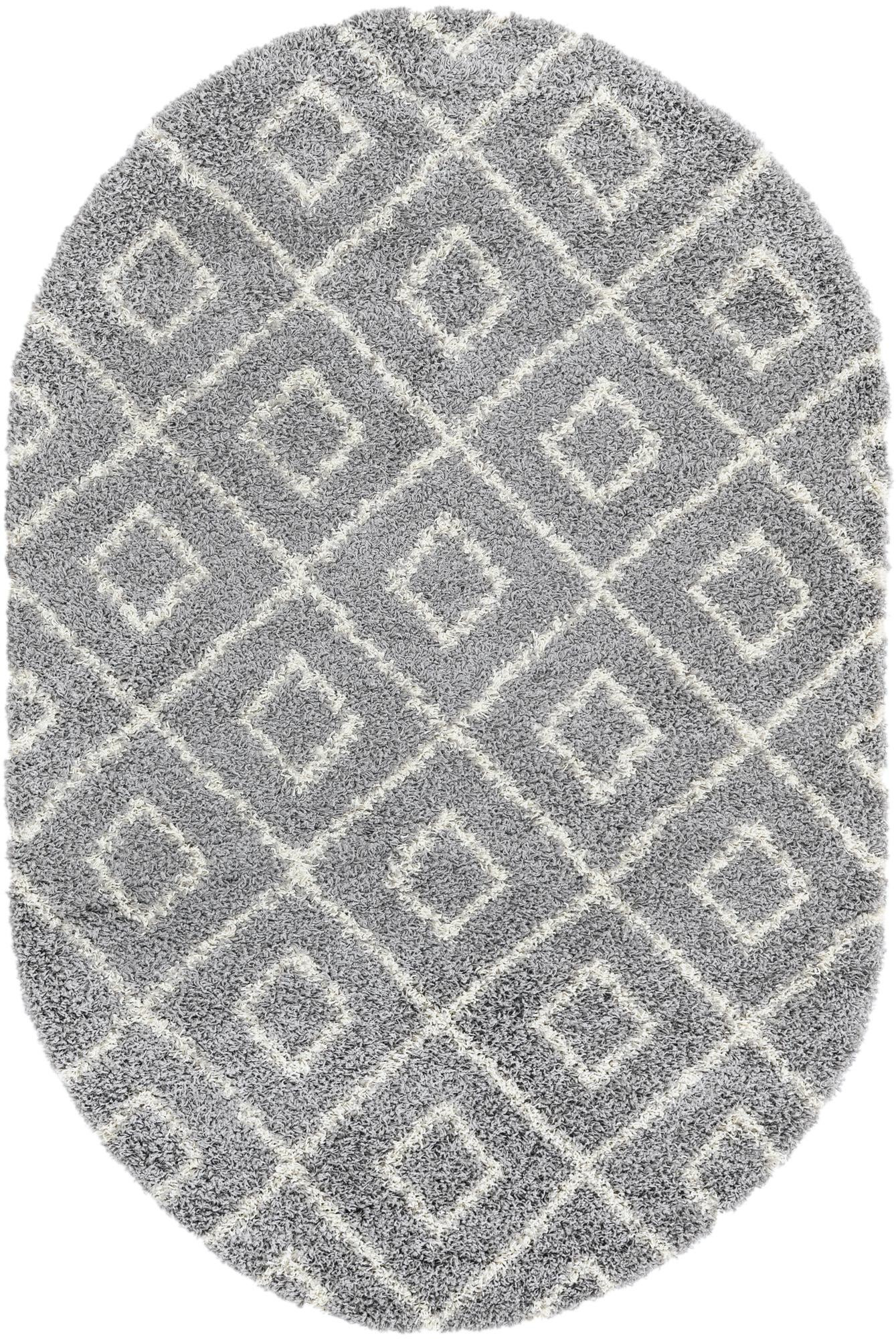 5' 3 x 8' Brock · Diamond trellis Shag Rug, gray and ivory