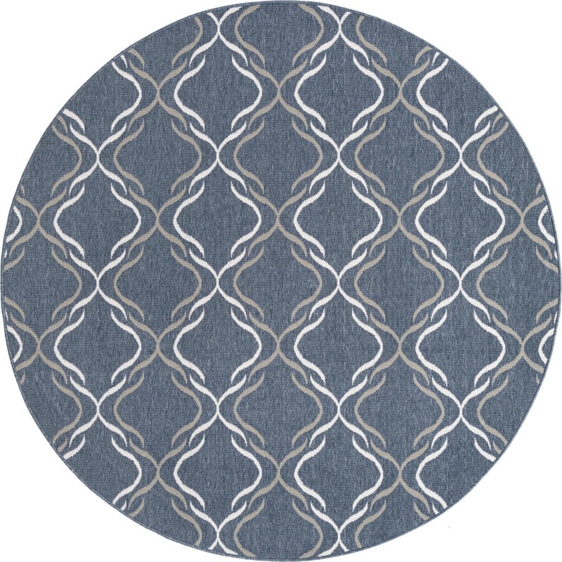 7' x 7' Comstock · Geometric lattice Outdoor Rug, navy and ivory