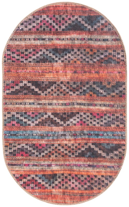 2' x 3' Wetherby · Tribal striped Washable Rug, rust and black