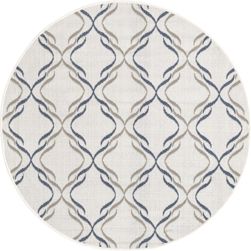 Comstock · Lattice Outdoor Rug, ivory, blue, and gray