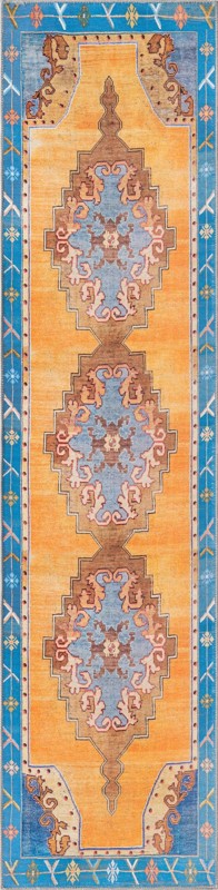 2' 6 x 10' Sanderson · Medallion Washable Rug, orange and blue