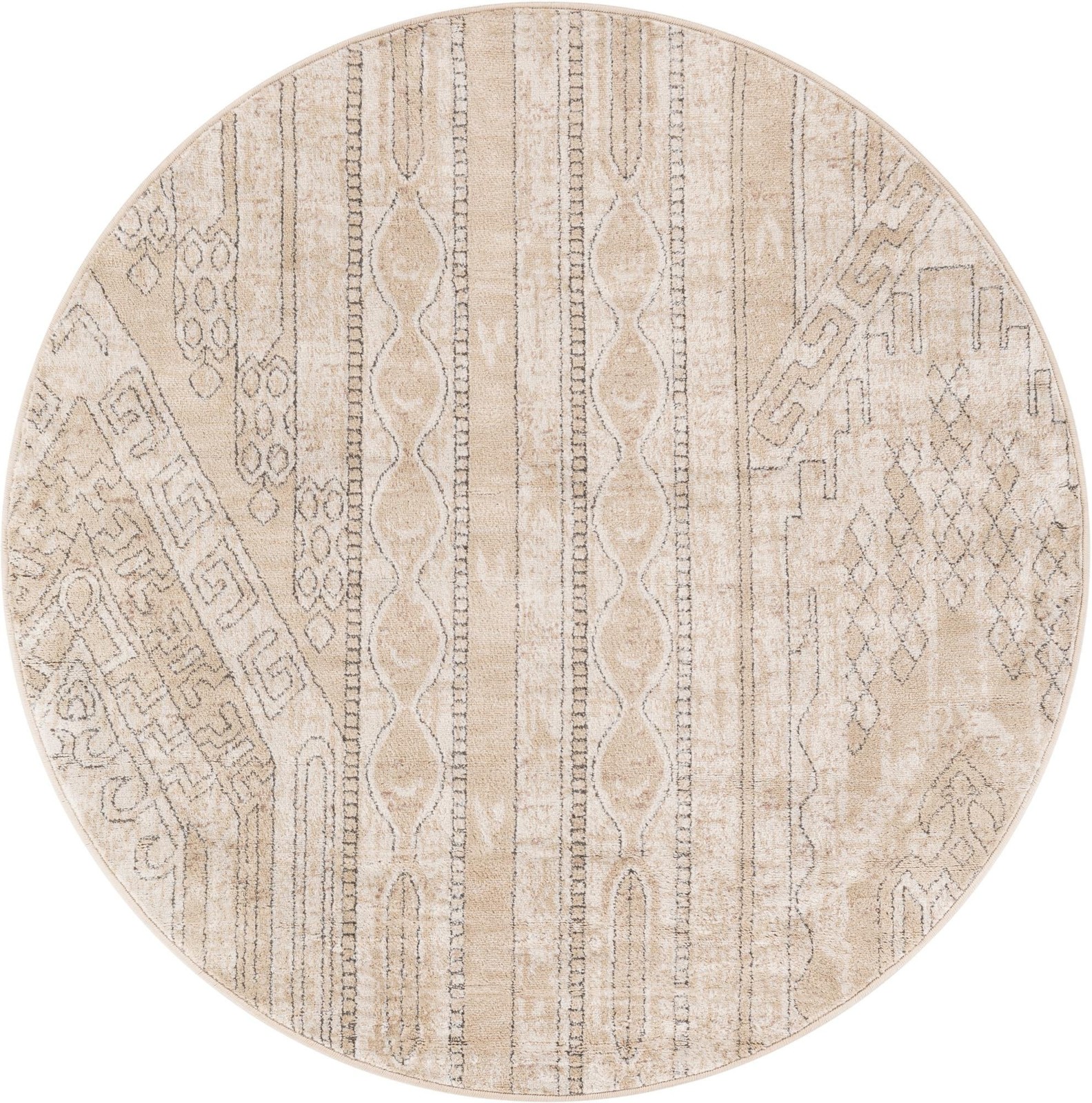 5' 3 x 5' 3 Cardinal · Tribal geometric rug, ivory and gray