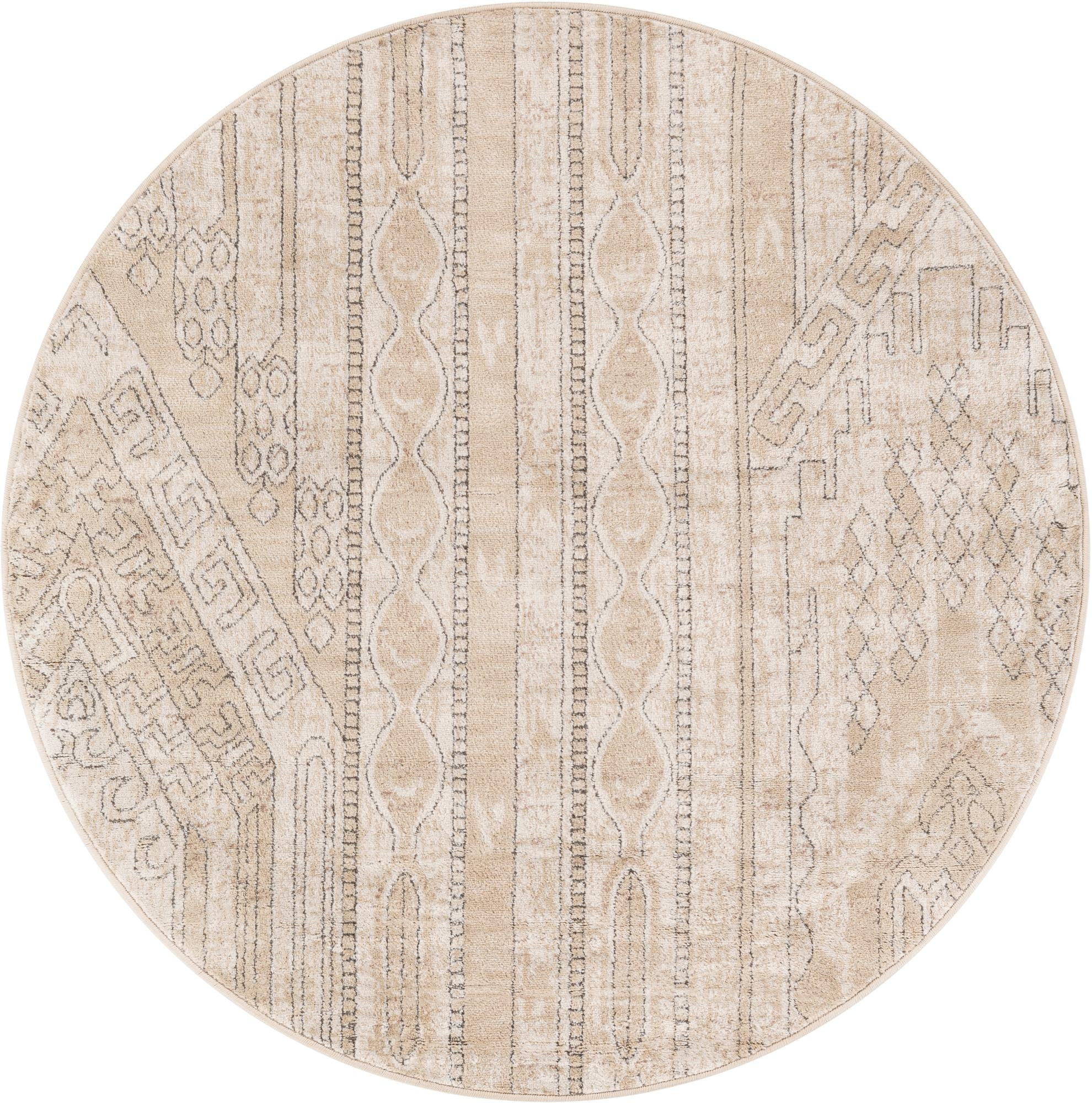 5' 3 x 5' 3 Cardinal · Tribal geometric rug, ivory and gray