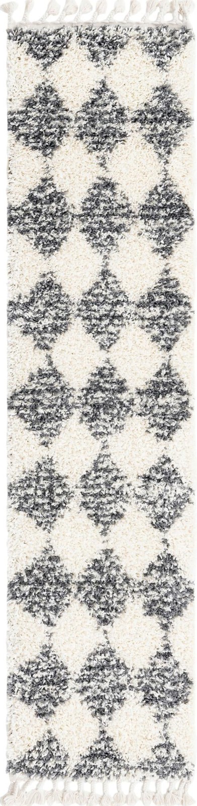 2' x 8' Newton · Diamond Shag Rug, white and gray