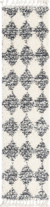 2' x 8' Newton · Diamond Shag Rug, white and gray