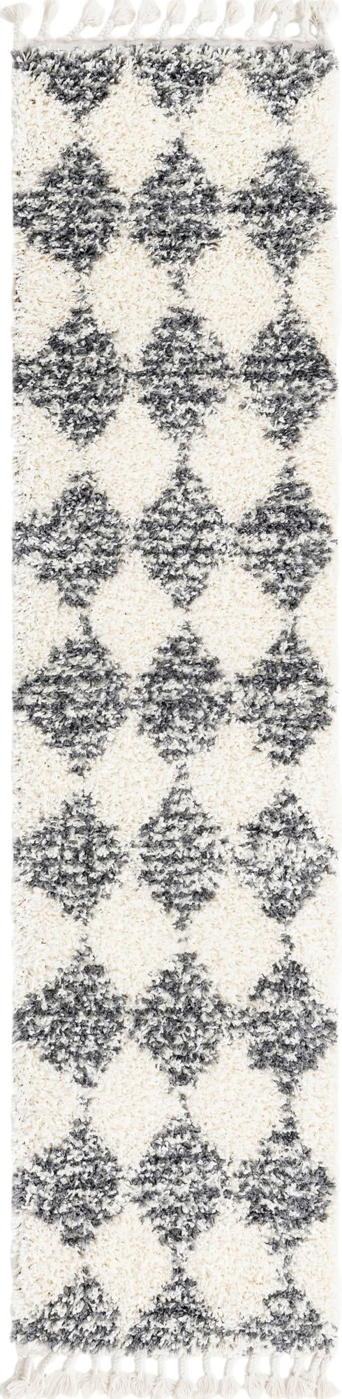 2' x 8' Newton · Diamond Shag Rug, white and gray