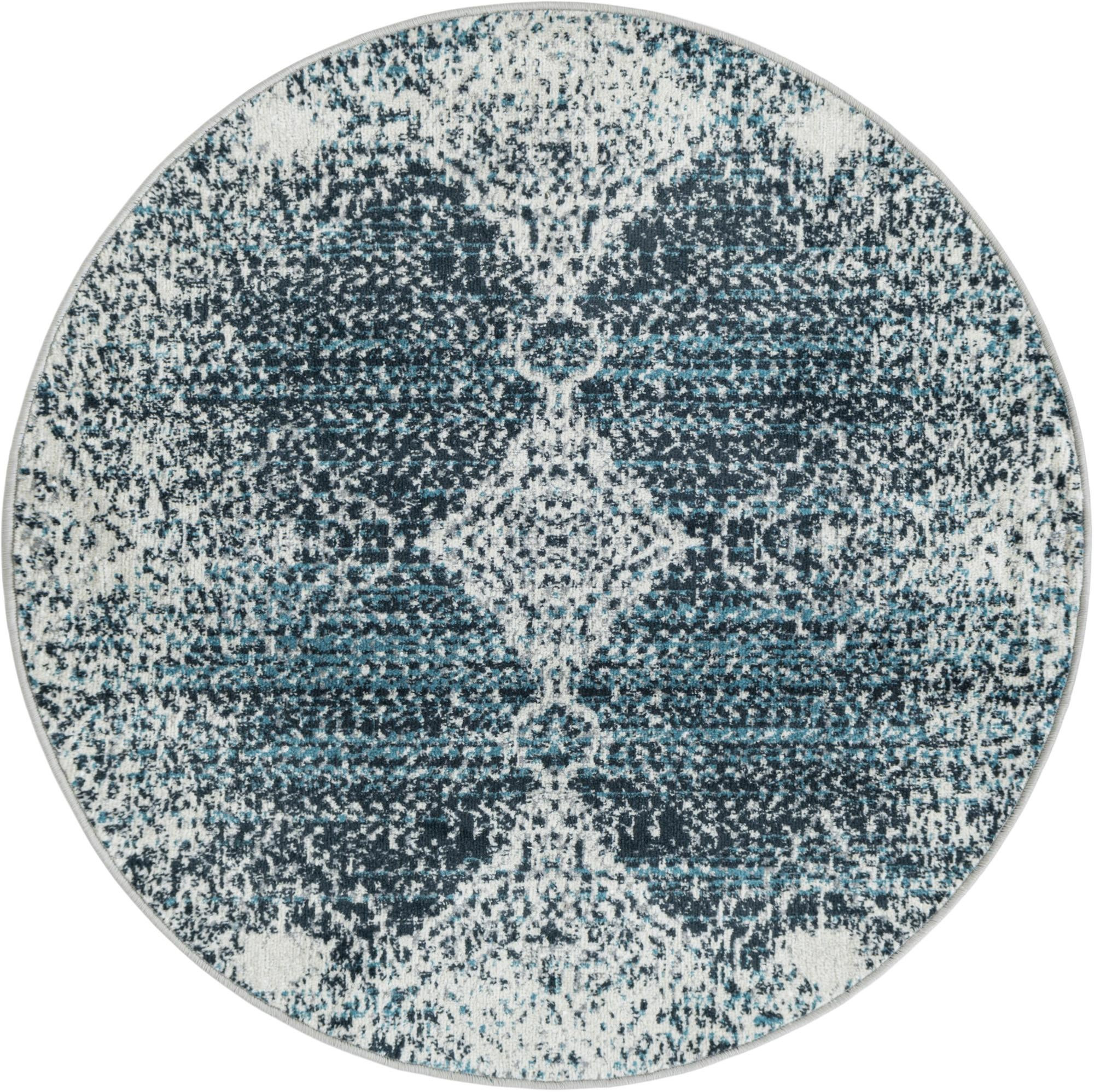 3' 3 x 3' 3 Brower · Medallion Washable Rug, navy and light blue
