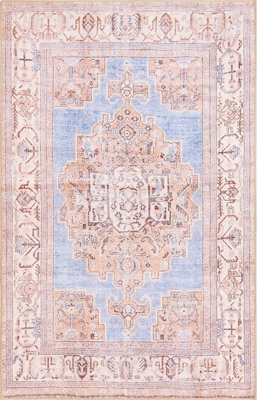 Boone · Medallion Washable Rug, blue and beige