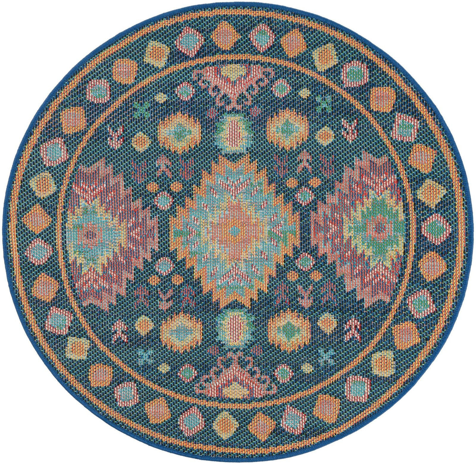 4' 1 x 4' 1 Phelps · Southwestern geometric Outdoor Rug, multicolor and navy