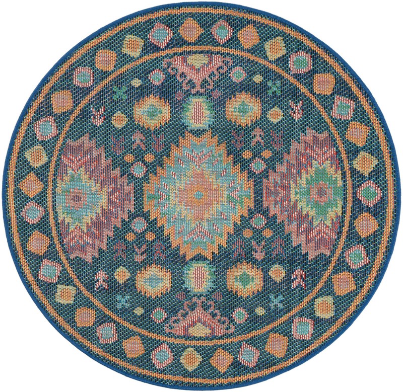 4' 1 x 4' 1 Phelps · Southwestern geometric Outdoor Rug, multicolor and navy