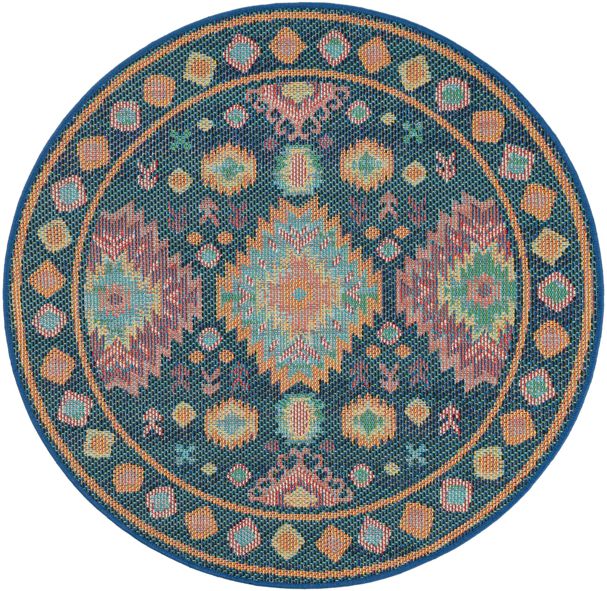 4' 1 x 4' 1 Phelps · Southwestern geometric Outdoor Rug, multicolor and navy