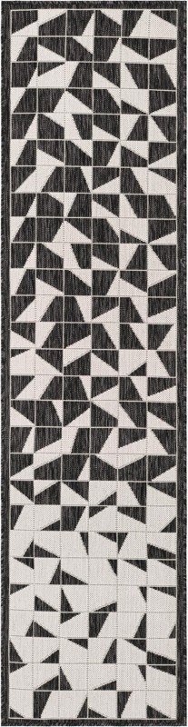 2' x 8' Hildreth · Geometric Outdoor Rug, black and white