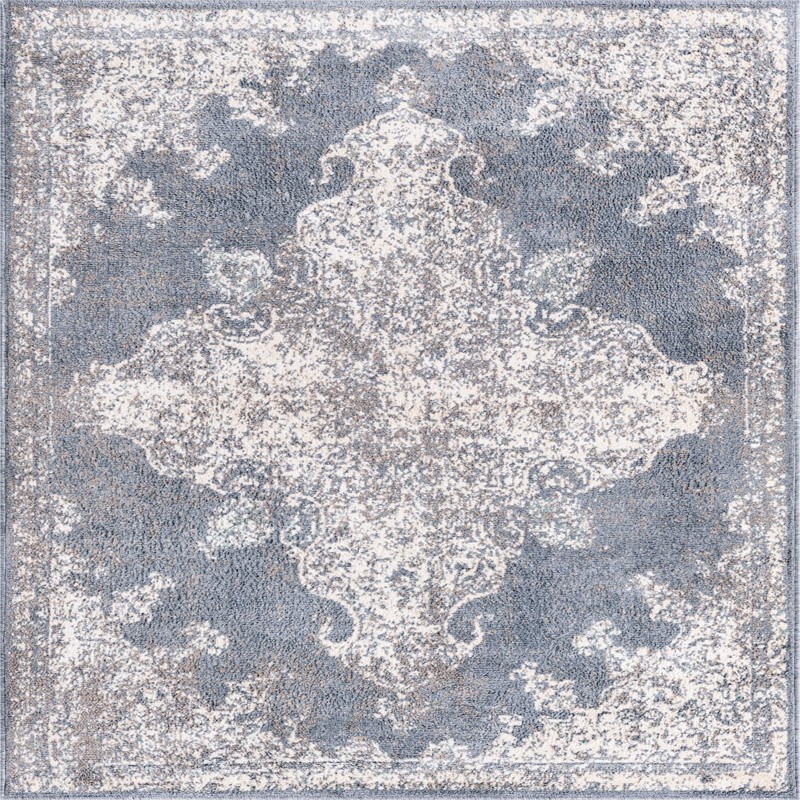 Maude · Distressed medallion rug, gray and ivory