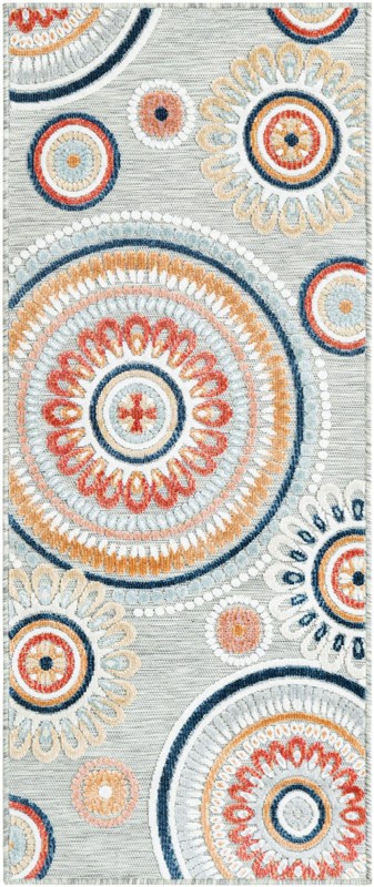 2' 2 x 5' 3 Whitefish · Medallion Outdoor Rug, gray, blue and rust