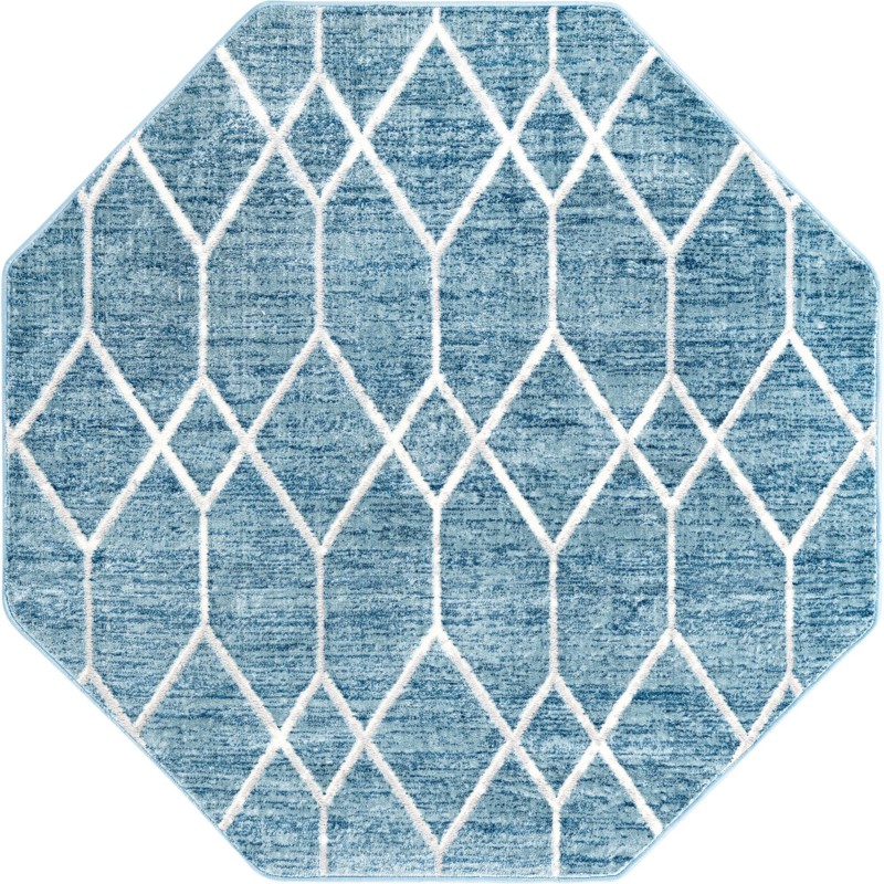Thatcher · Geometric trellis rug, blue and ivory