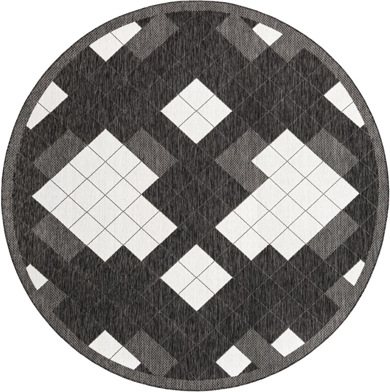 10' x 10' Keaton · Plaid Outdoor Rug, black and white