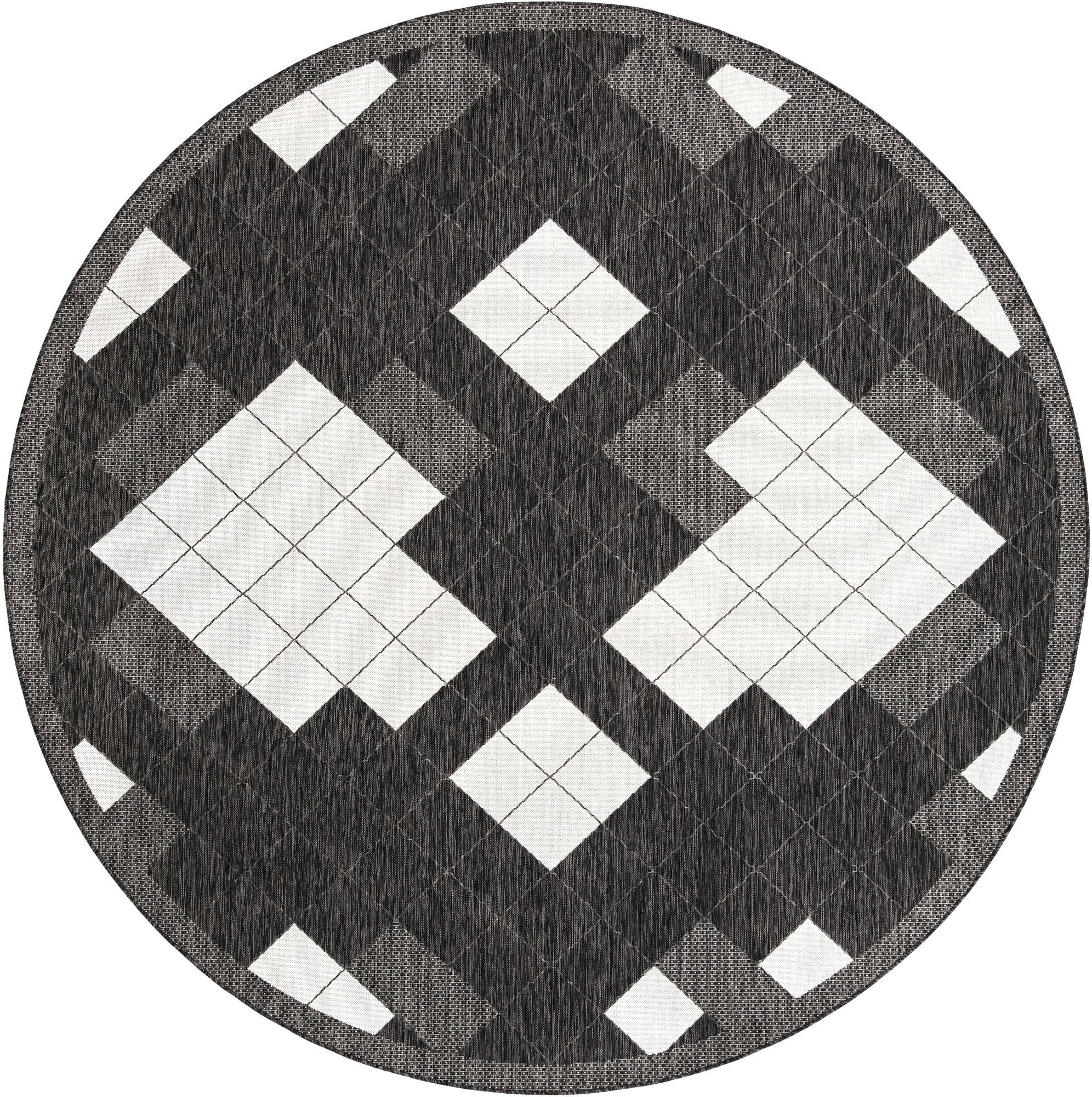10' x 10' Keaton · Plaid Outdoor Rug, black and white