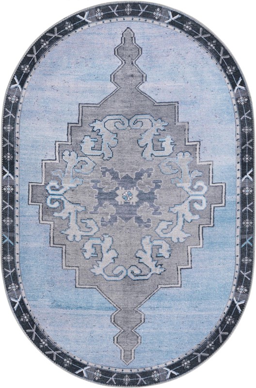 4' x 6' Sanderson · Medallion Washable Rug, blue and gray