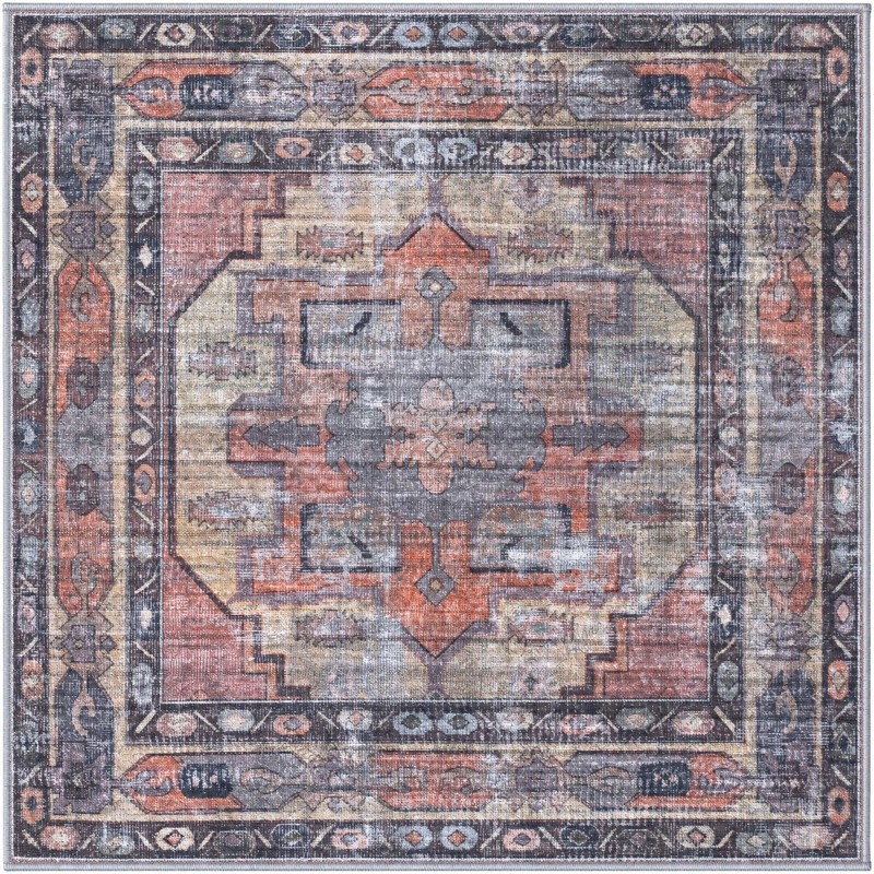 4' x 4' Chandler · Distressed medallion rug, rust and yellow