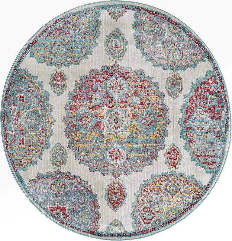 5' 5 x 5' 5 Mather · Medallion rug, cream and multi
