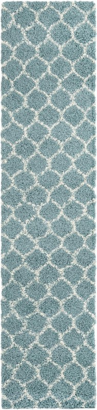 2' 7 x 12' Barnett · Lattice shag rug, light blue and ivory