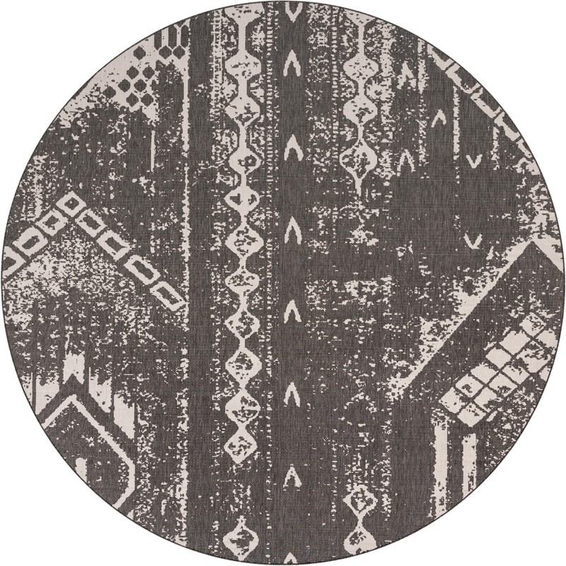 13' x 13' Wildman · Tribal geometric Outdoor Rug, charcoal and ivory