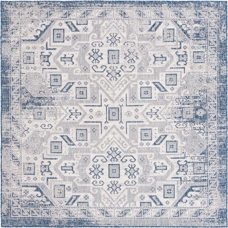 7' 10 x 7' 10 Estuary · Border Outdoor Rug, blue
