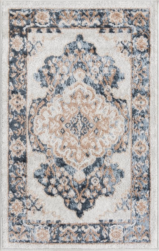 2' x 3' Curlew · Medallion rug, cream and blue