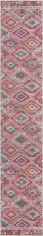 2' 7 x 14' Uttley · Diamond tribal Washable Rug, terracotta and turquoise