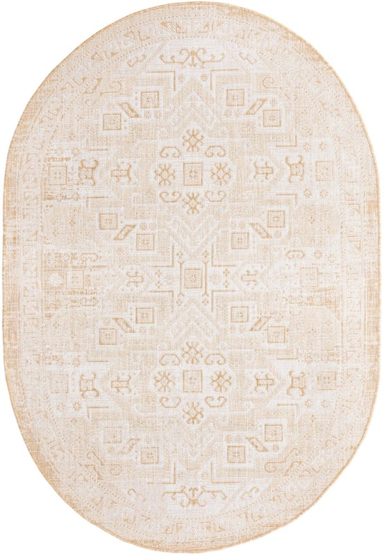 5' 3 x 8' Estuary · Geometric medallion Outdoor Rug, natural and beige