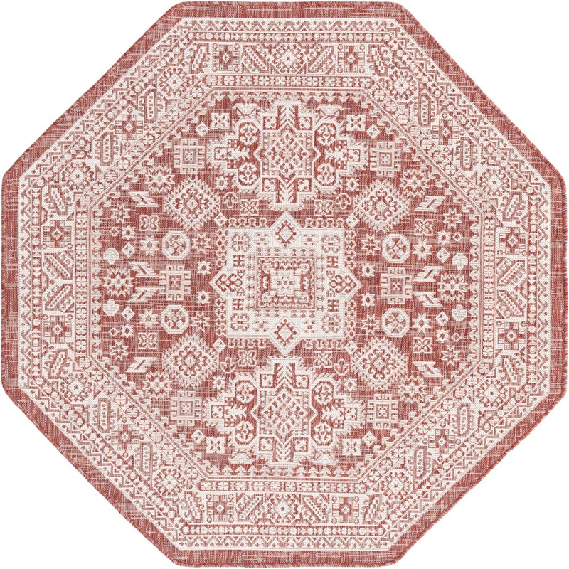 5' 3 x 5' 3 Bellamy · Tribal medallion Outdoor Rug, rust and ivory