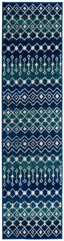2' x 8' Boswell · Tribal trellis rug, navy and teal