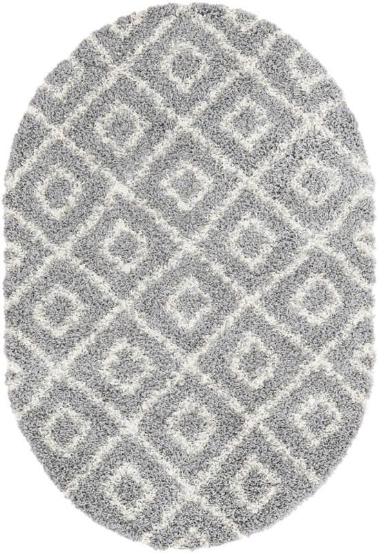 4' x 6' Brock · Diamond trellis Shag Rug, gray and ivory