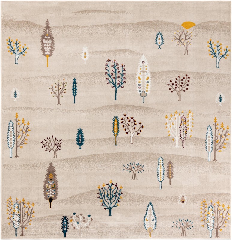 7' 10 x 7' 10 Ironwood · Floral / botanical rug, ivory
