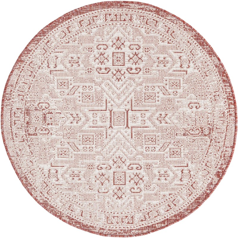 4' x 4' Estuary · Geometric Outdoor Rug, rust red