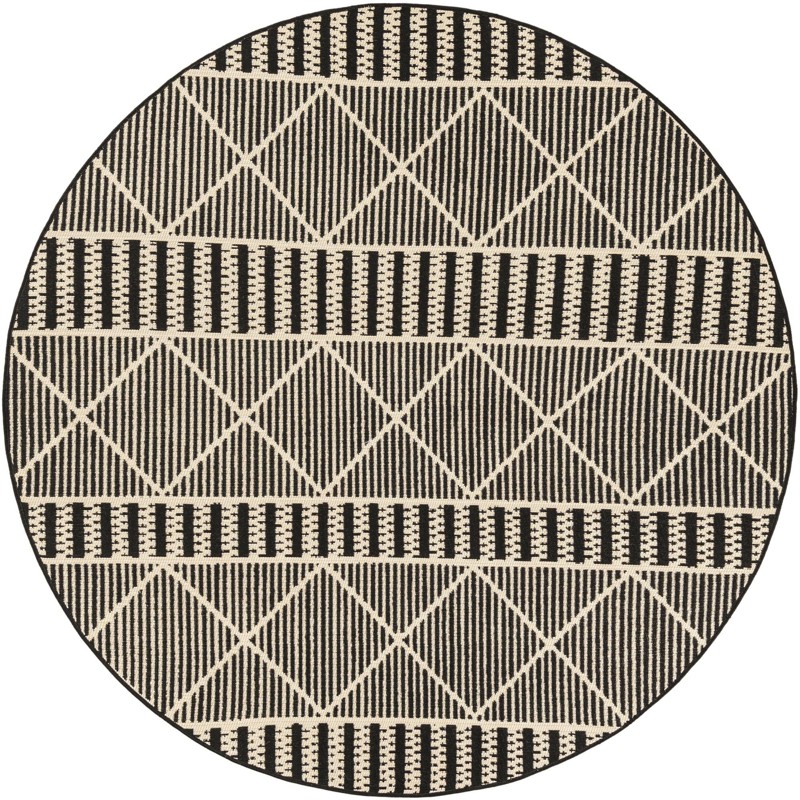 5' 3 x 5' 3 Lomax · Geometric diamond Outdoor Rug, black and ivory