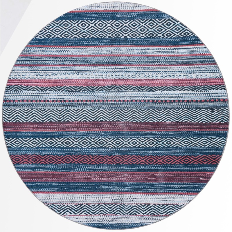 7' 10 x 7' 10 Pagosa · Striped geometric Washable Rug, navy and red