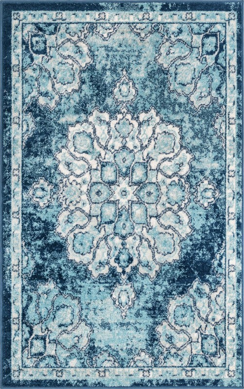 3' 3 x 5' 3 Nettle · Distressed medallion rug, blue and ivory