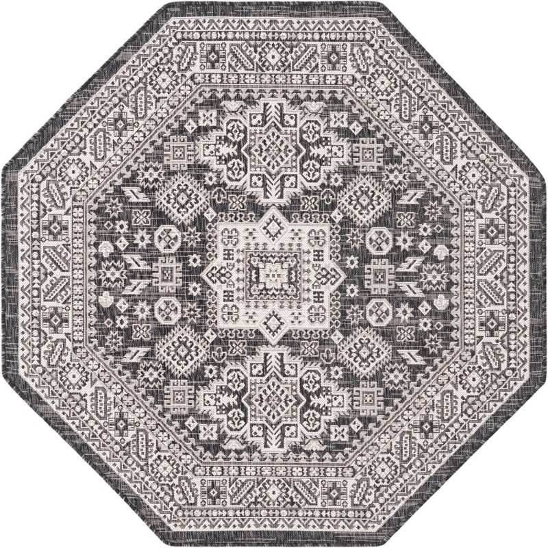 5' 3 x 5' 3 Bellamy · Tribal medallion Outdoor Rug, charcoal and ivory