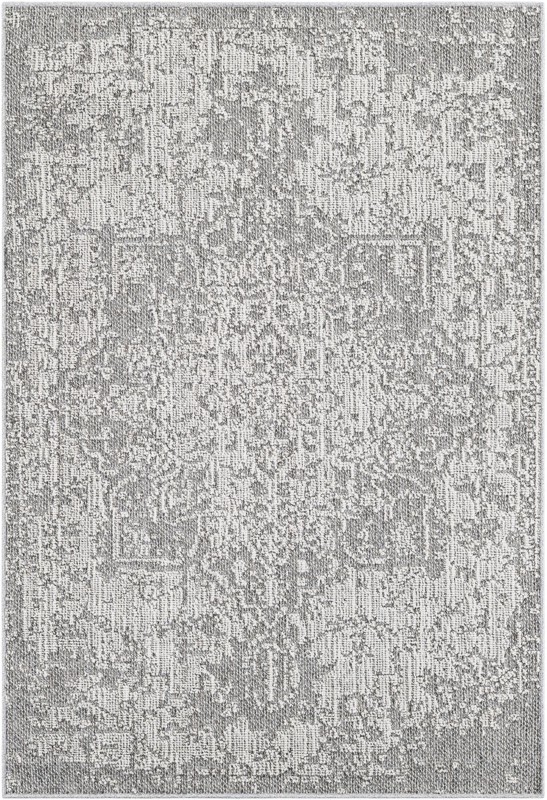 4' 1 x 6' 1 Cotter · Faded medallion Outdoor Rug, gray and cream