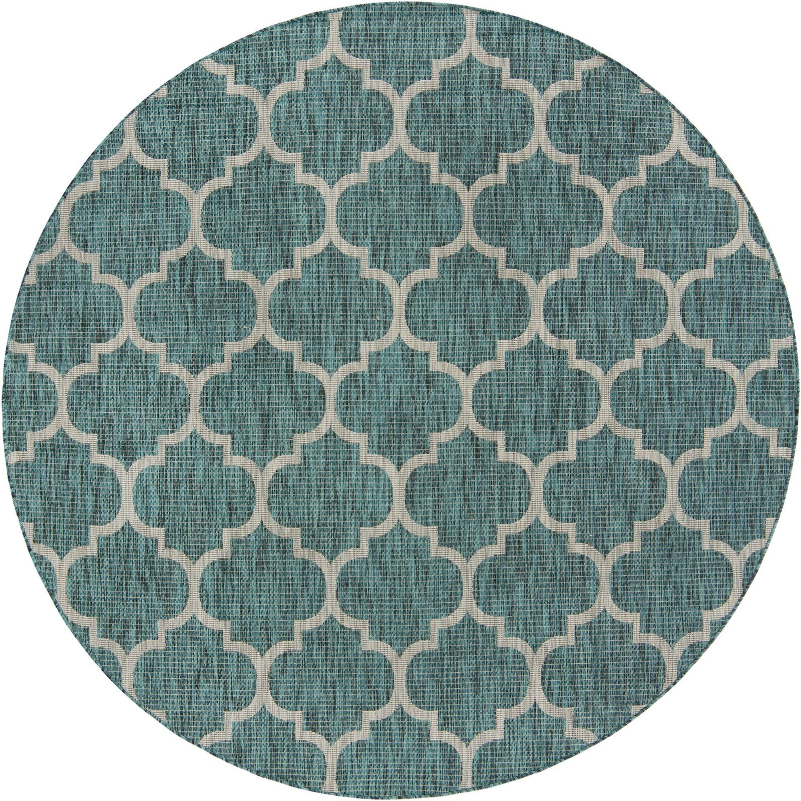 7' 10 x 7' 10 Fanshawe · Lattice Outdoor Rug, teal and gray
