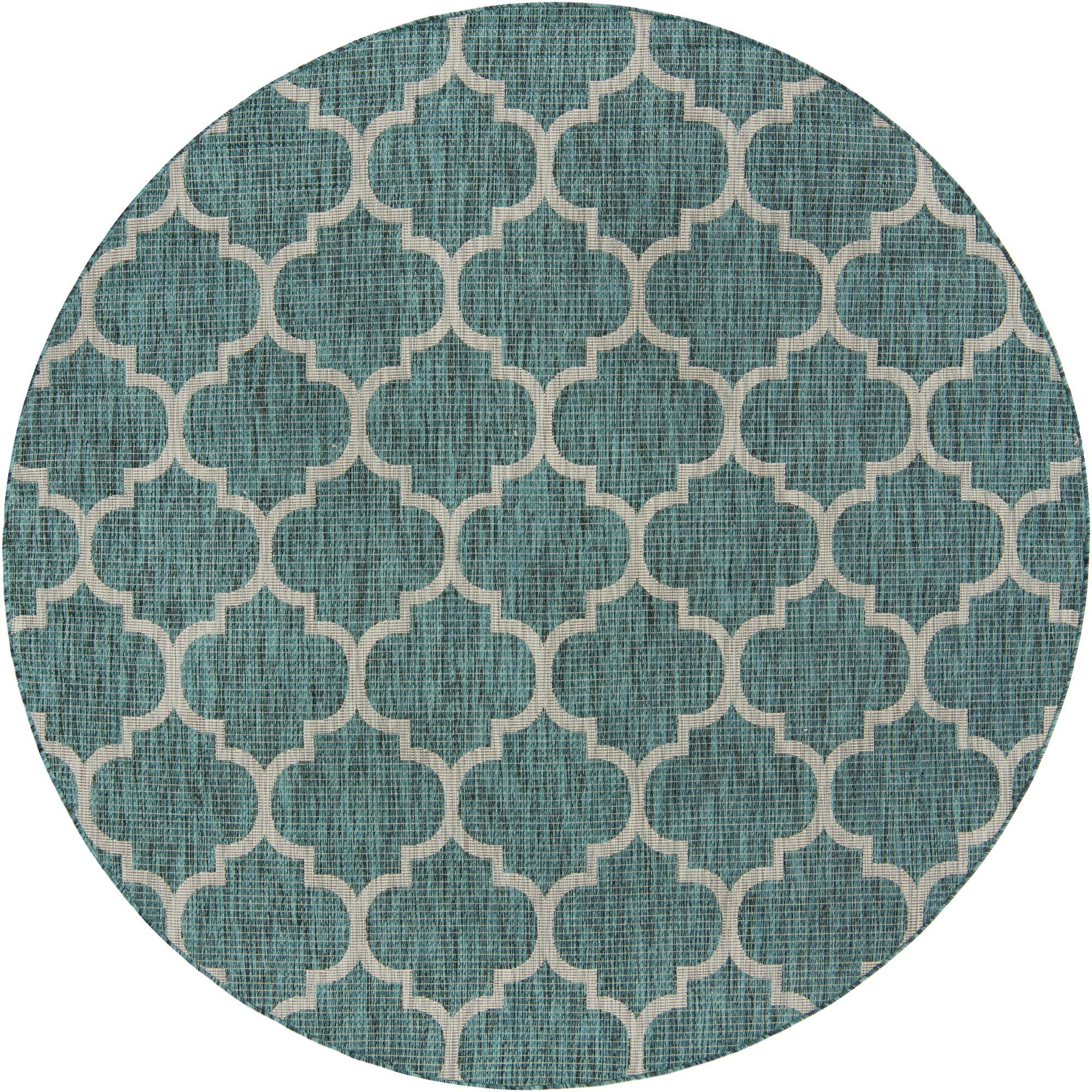 7' 10 x 7' 10 Fanshawe · Lattice Outdoor Rug, teal and gray