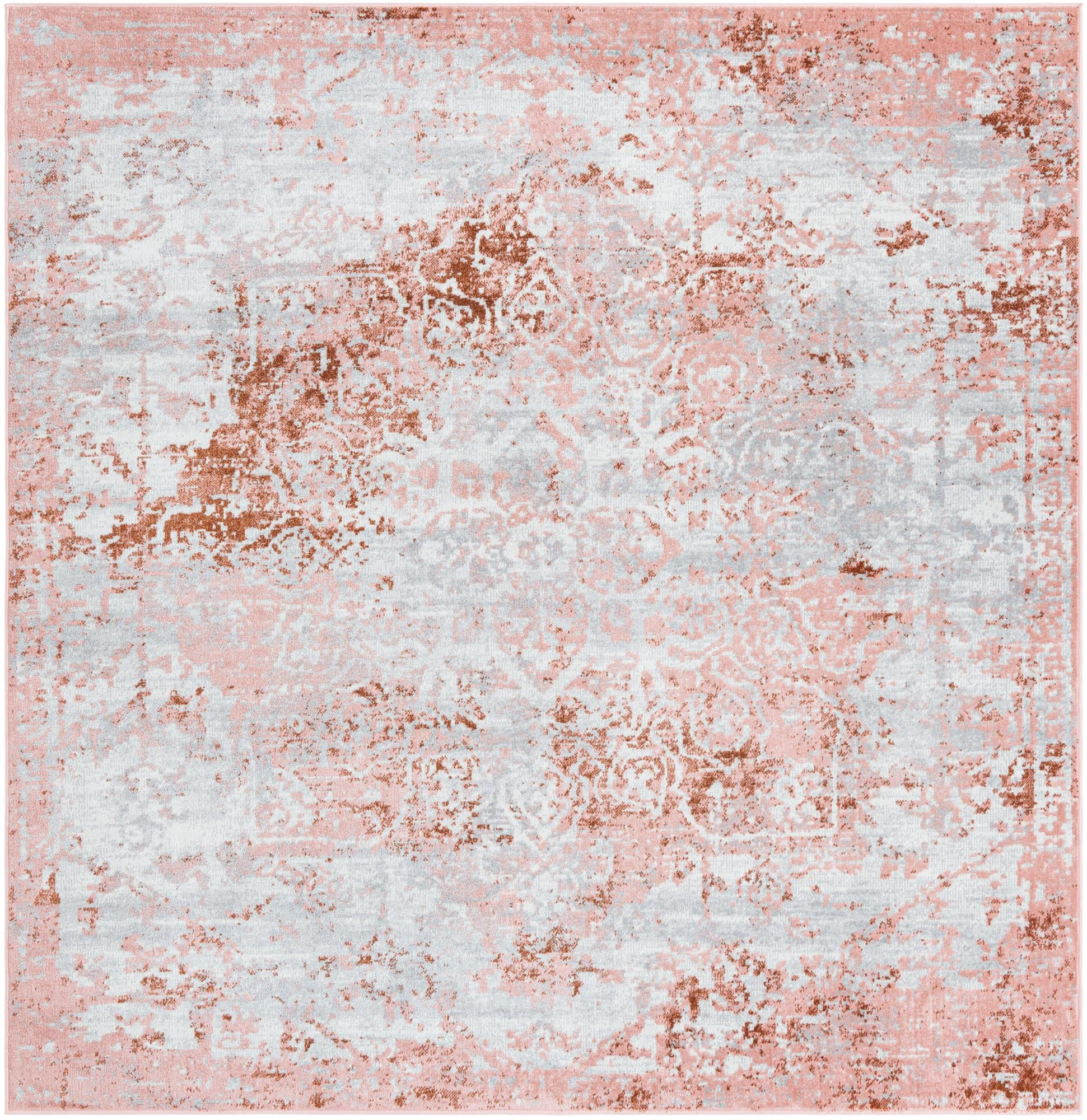 7' 10 x 7' 10 Braxton · Distressed medallion Washable Rug, rose and ivory