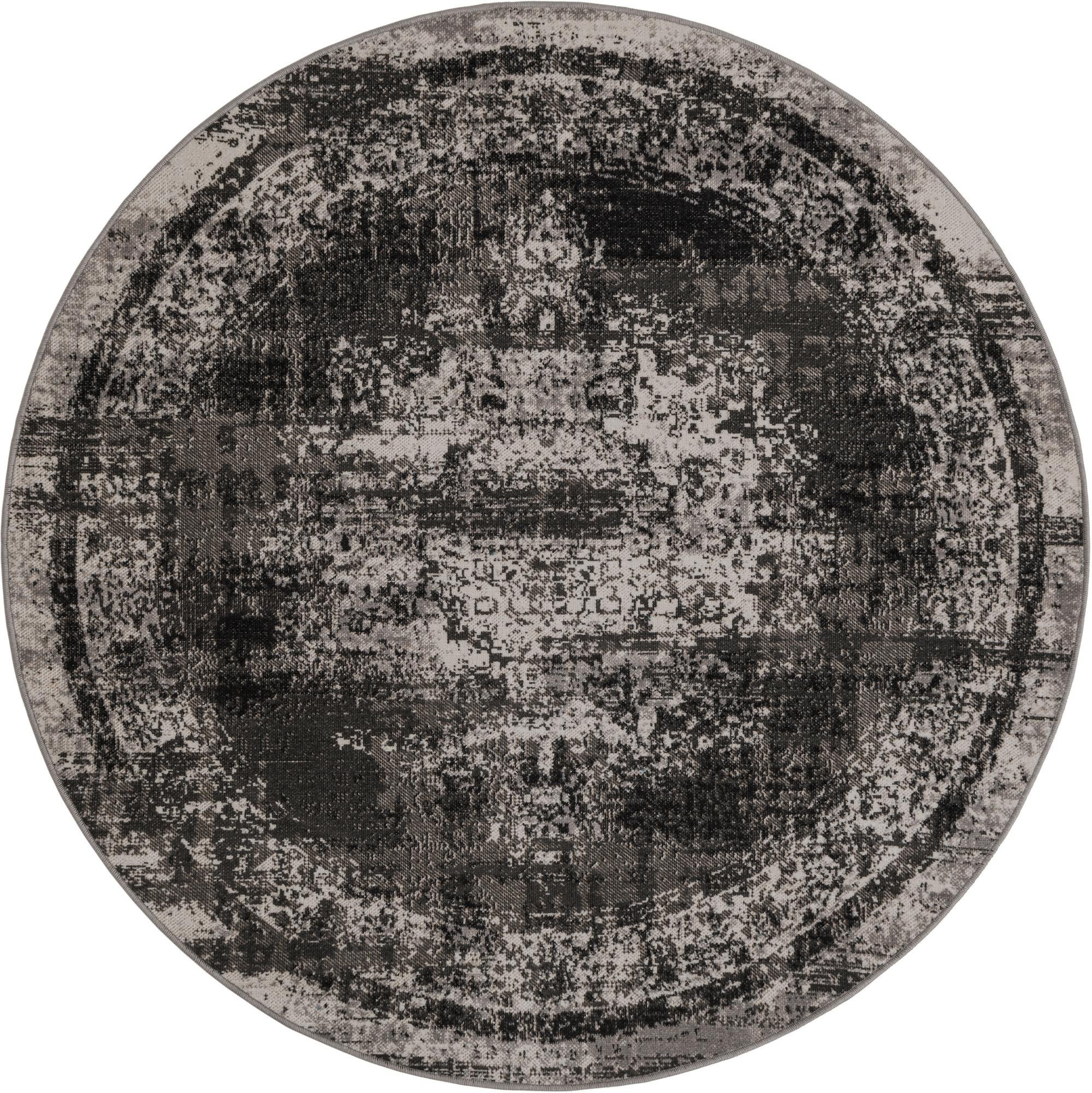 5' 3 x 5' 3 Eloise · Distressed medallion rug, gray and ivory